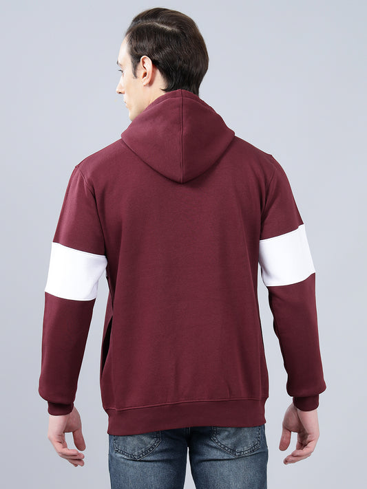 Men's Striped Maroon Hoody Neck Sweatshirt