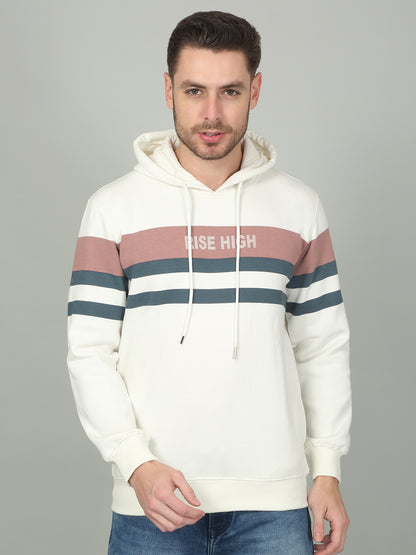 Men's Striped Ivory Hooded Neck Sweatshirt