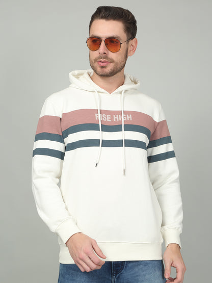 Men's Striped Ivory Hooded Neck Sweatshirt