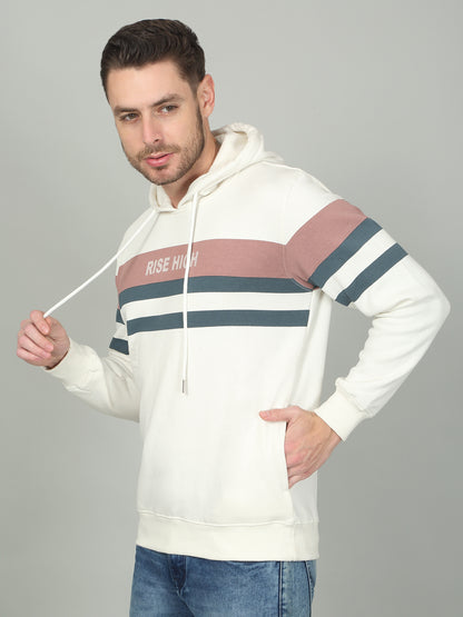 Men's Striped Ivory Hooded Neck Sweatshirt