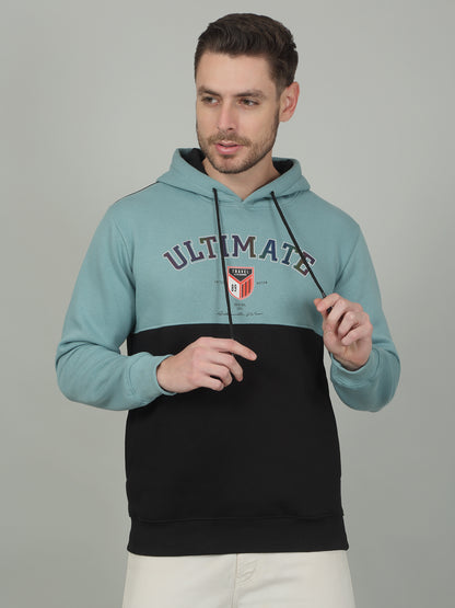 Men's Colorblock Teal Hooded Neck Sweatshirt