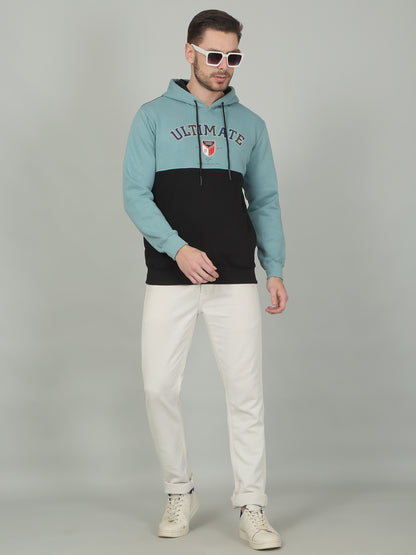 Men's Colorblock Teal Hooded Neck Sweatshirt