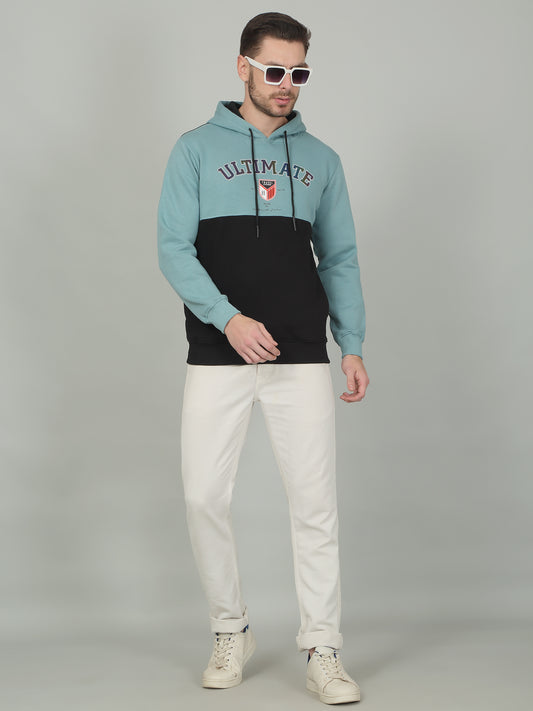 Men's Colorblock Teal Hooded Neck Sweatshirt