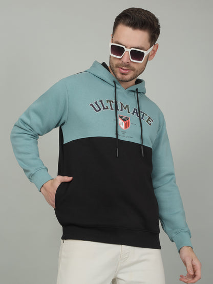 Men's Colorblock Teal Hooded Neck Sweatshirt