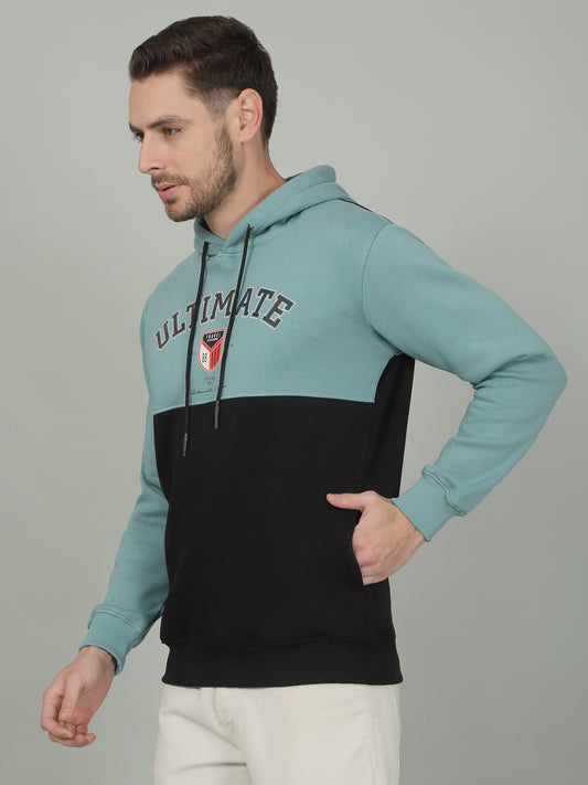 Men's Colorblock Teal Hooded Neck Sweatshirt