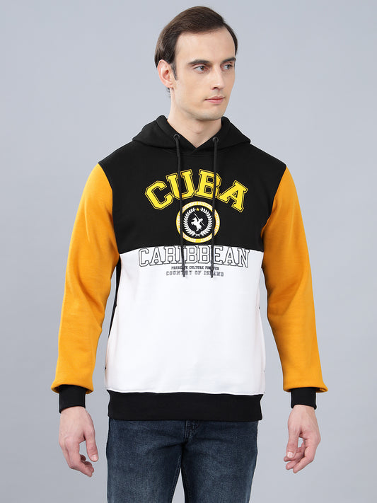 Men's Color Block Mustard Hoody Neck Sweatshirt