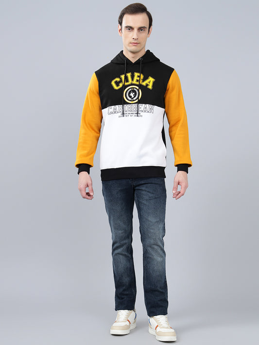 Men's Color Block Mustard Hoody Neck Sweatshirt