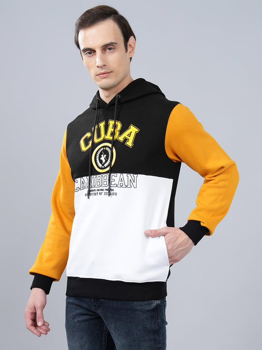 Men's Color Block Mustard Hoody Neck Sweatshirt