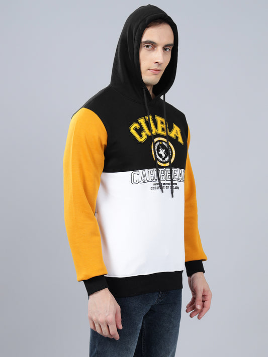 Men's Color Block Mustard Hoody Neck Sweatshirt