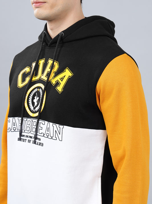 Men's Color Block Mustard Hoody Neck Sweatshirt