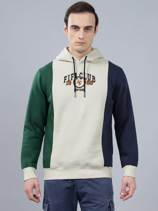 Men's Color Block Beige Hoody Neck Sweatshirt