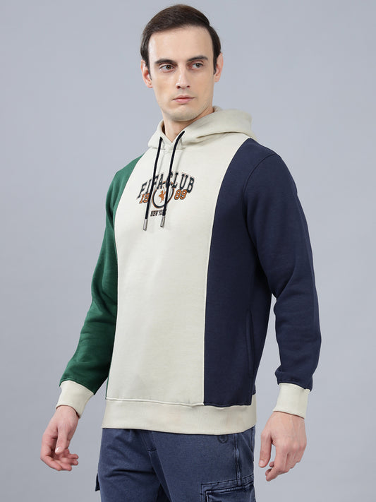 Men's Color Block Beige Hoody Neck Sweatshirt