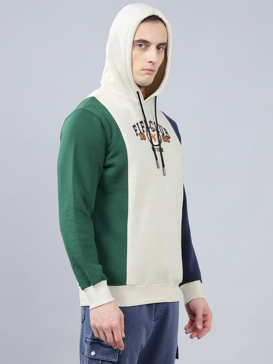 Men's Color Block Beige Hoody Neck Sweatshirt