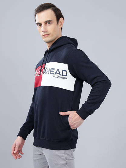 Men's Typography Printed Navy Blue Hoody Neck Sweatshirt