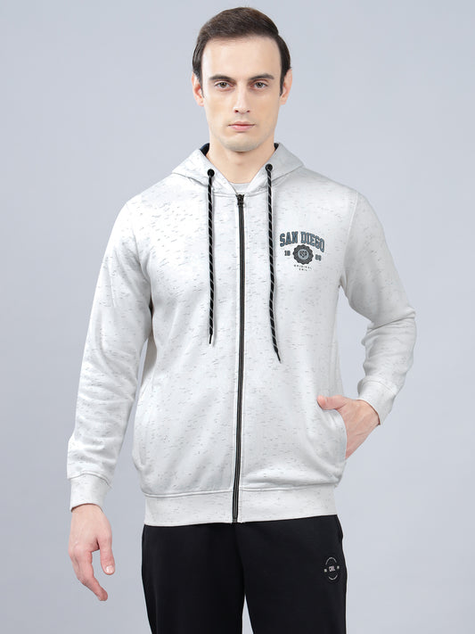 Men's Self Design Off White Hoody Neck Sweatshirt