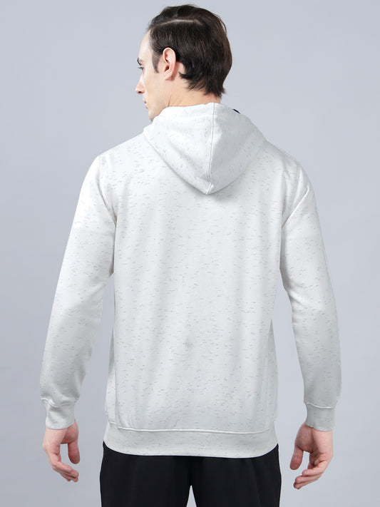 Men's Self Design Off White Hoody Neck Sweatshirt