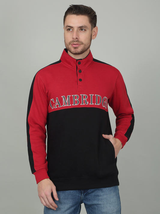 Men's Colorblock Red High Neck Sweatshirt