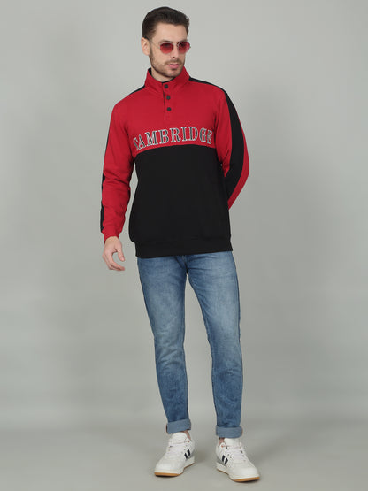 Men's Colorblock Red High Neck Sweatshirt