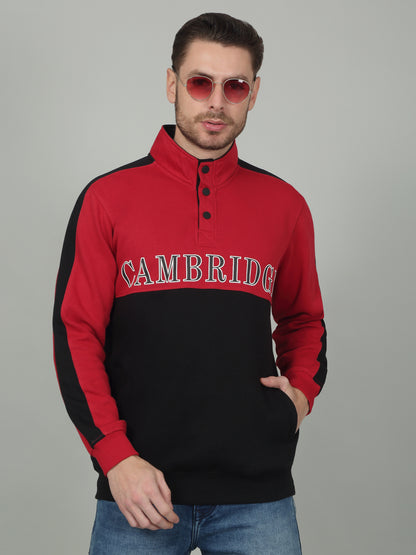 Men's Colorblock Red High Neck Sweatshirt