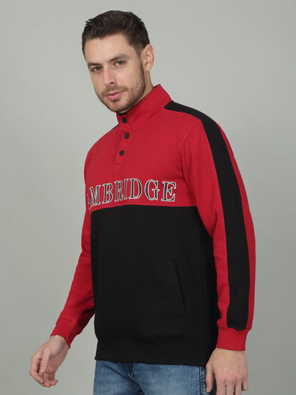 Men's Colorblock Red High Neck Sweatshirt