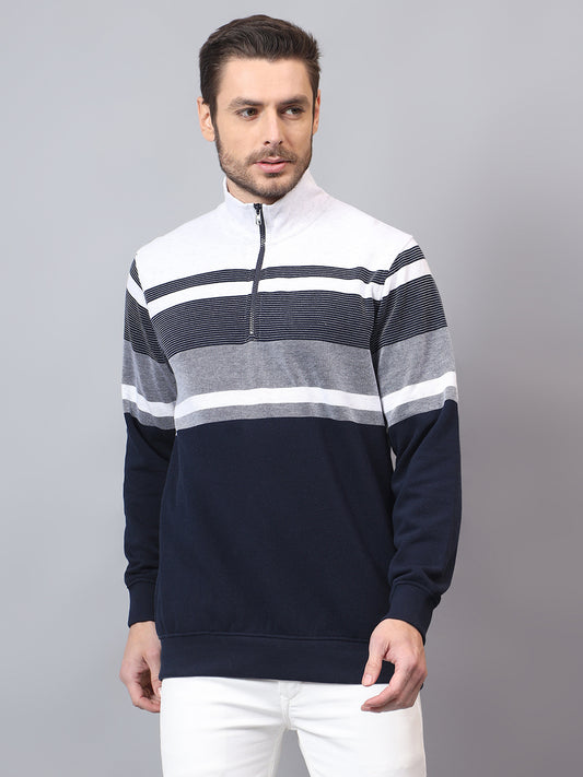 Men's Navy Striped High Neck Sweatshirt