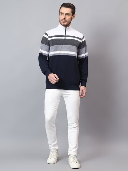Men's Navy Striped High Neck Sweatshirt