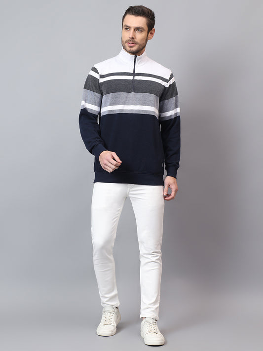 Men's Navy Striped High Neck Sweatshirt