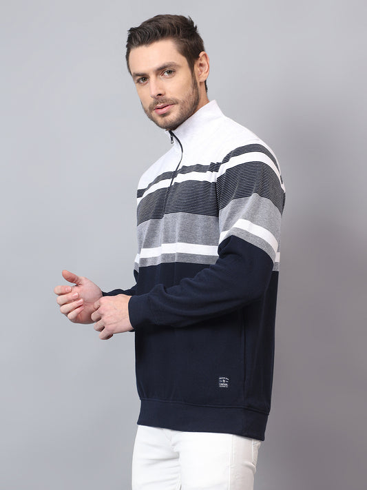 Men's Navy Striped High Neck Sweatshirt