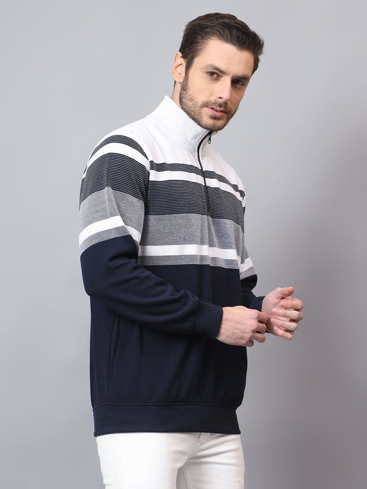 Men's Navy Striped High Neck Sweatshirt