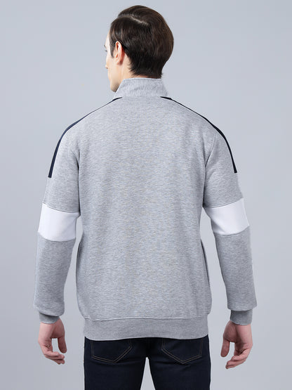 Men's Solid Grey Melange Mock Collar Sweatshirt