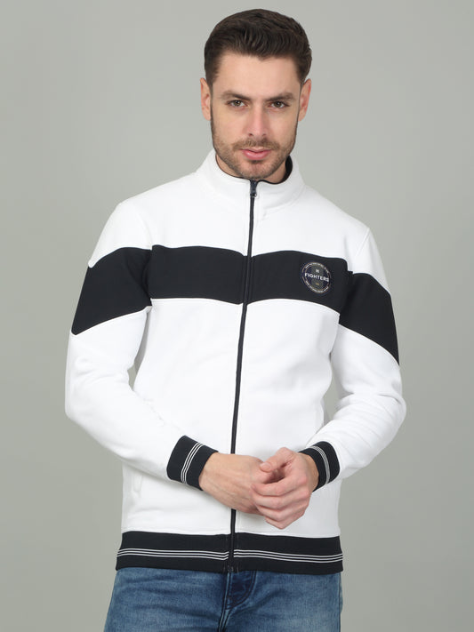 Men's Colorblock White Mock Neck Sweatshirt