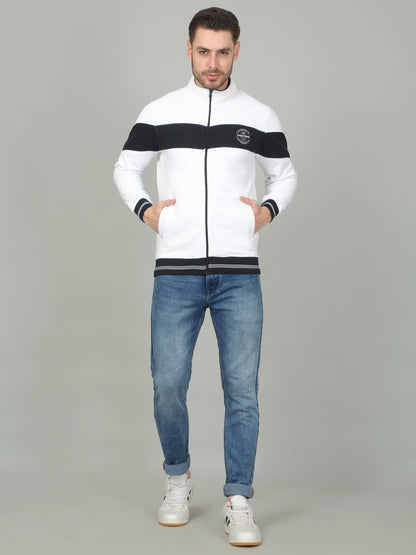 Men's Colorblock White Mock Neck Sweatshirt