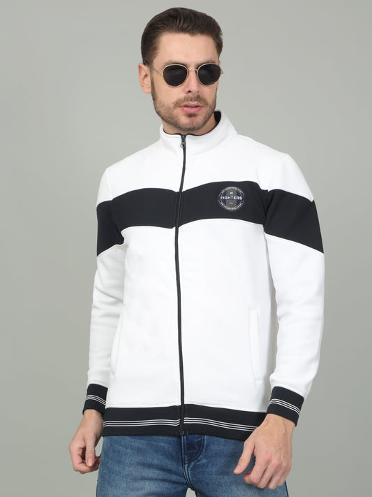 Men's Colorblock White Mock Neck Sweatshirt