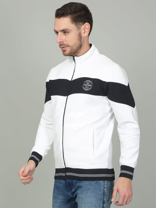 Men's Colorblock White Mock Neck Sweatshirt