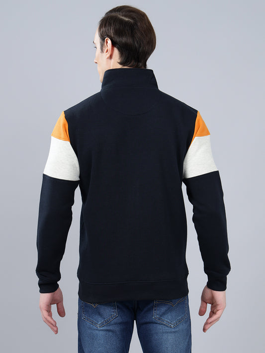 Men's Color Block Navy Blue Mock Collar Sweatshirt