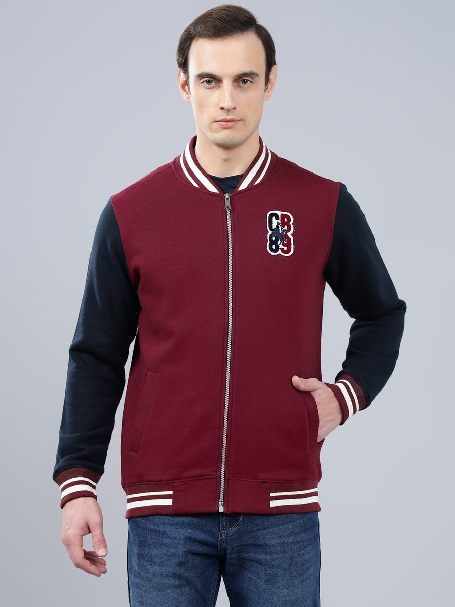 Men's Color Block Maroon Mock Collar Sweatshirt – Cantabil