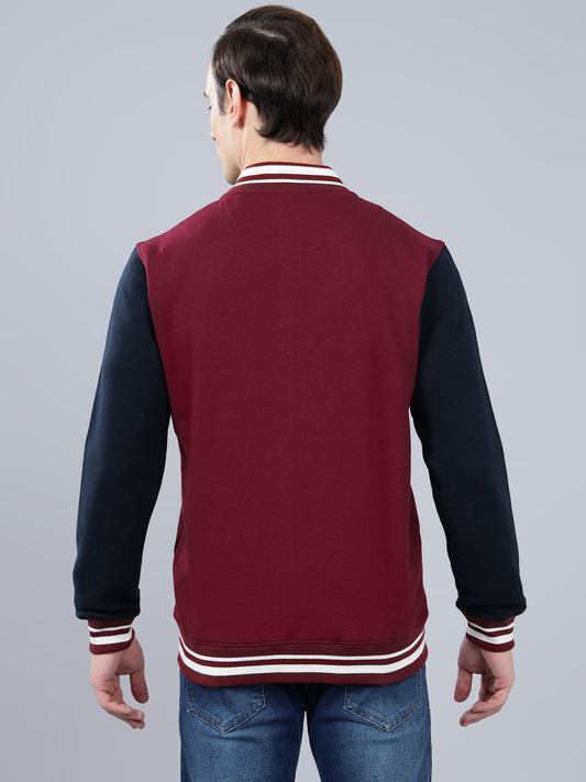 Men's Color Block Maroon Mock Collar Sweatshirt