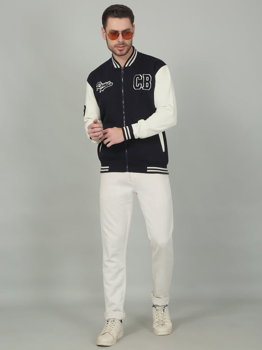 Men's Colorblock Navy Blue Mock Neck Sweatshirt