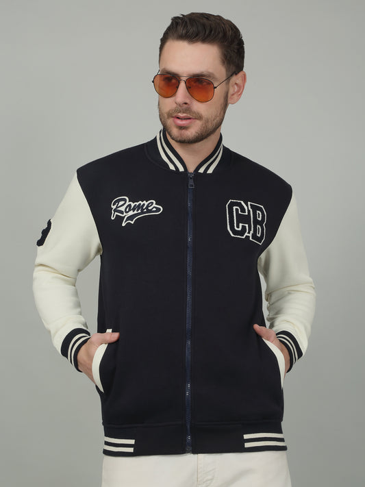 Men's Colorblock Navy Blue Mock Neck Sweatshirt