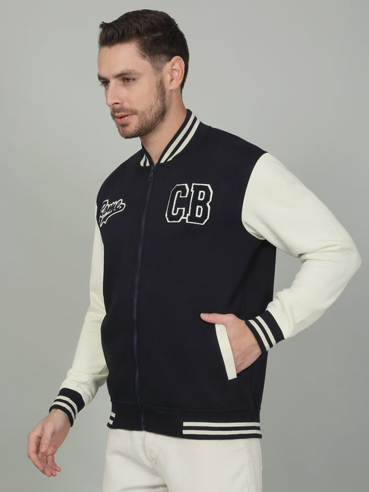 Men's Colorblock Navy Blue Mock Neck Sweatshirt