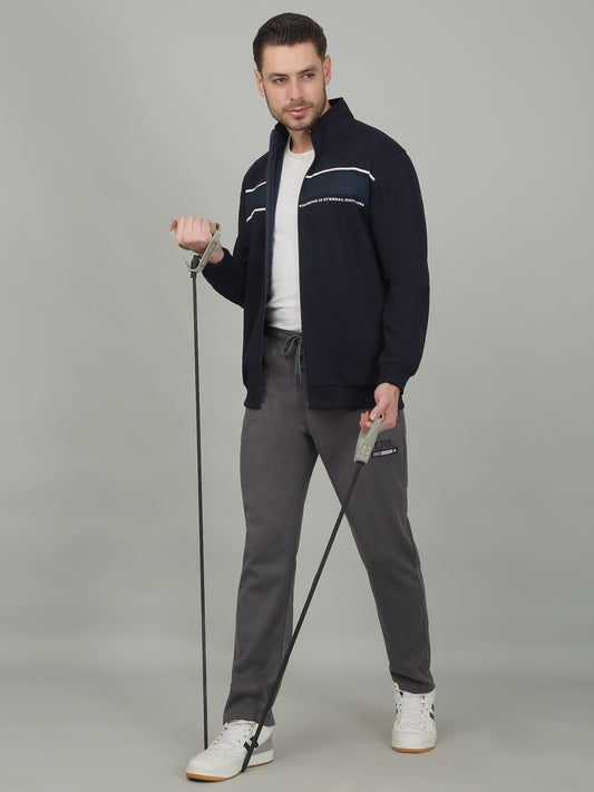 Men's Solid Navy Blue Mock Neck Sweatshirt