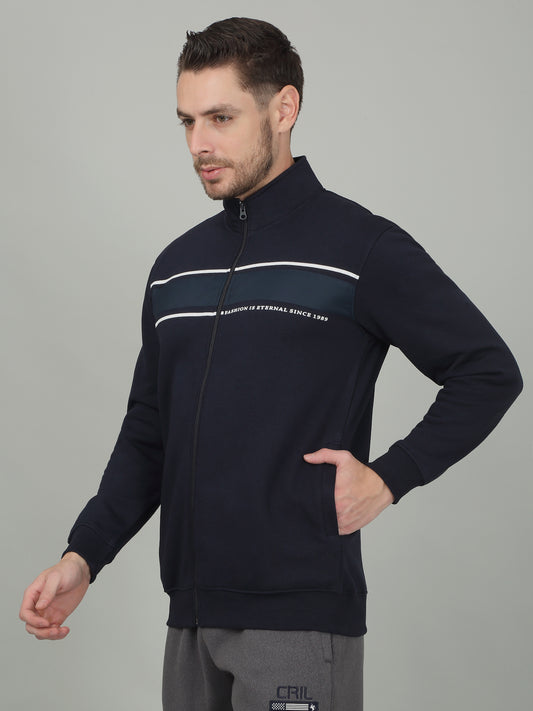 Men's Solid Navy Blue Mock Neck Sweatshirt