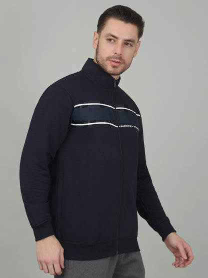 Men's Solid Navy Blue Mock Neck Sweatshirt