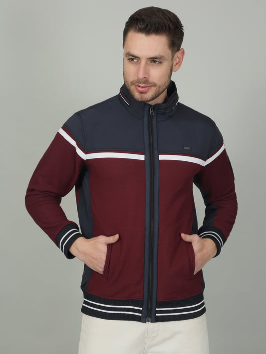Men's Colorblock Maroon Mock Neck Sweatshirt