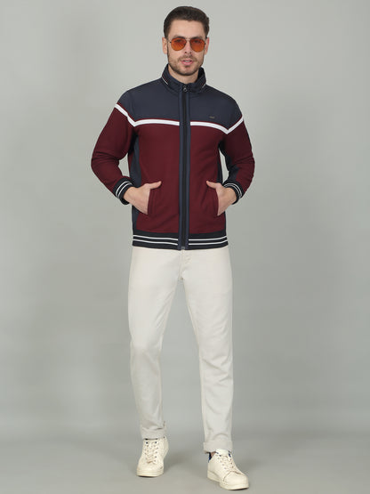 Men's Colorblock Maroon Mock Neck Sweatshirt