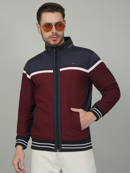 Men's Colorblock Maroon Mock Neck Sweatshirt