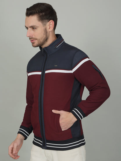 Men's Colorblock Maroon Mock Neck Sweatshirt