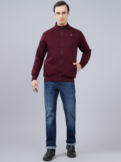 Men's Solid Maroon Mock Collar Sweatshirt