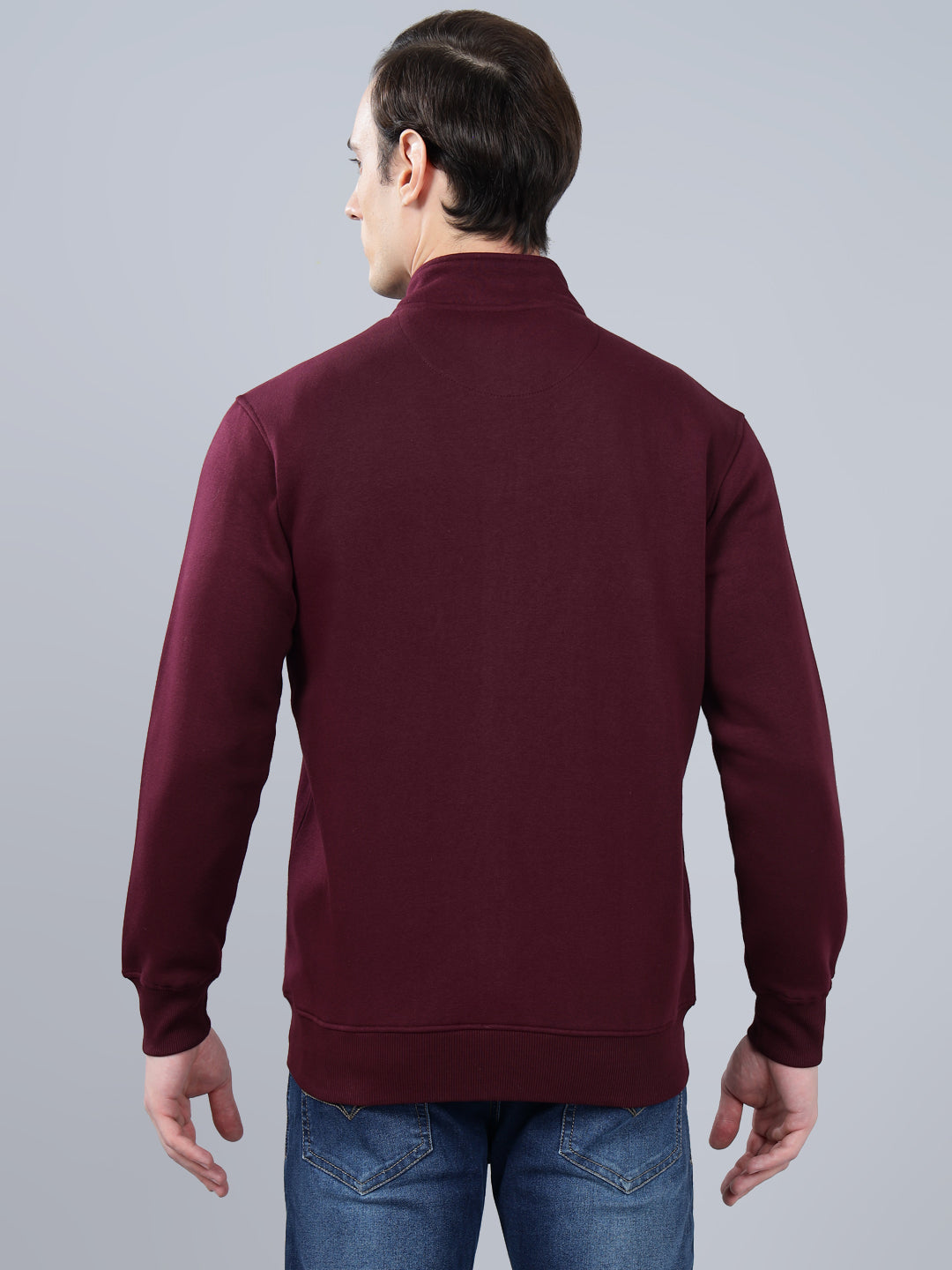 Men's Solid Maroon Mock Collar Sweatshirt1