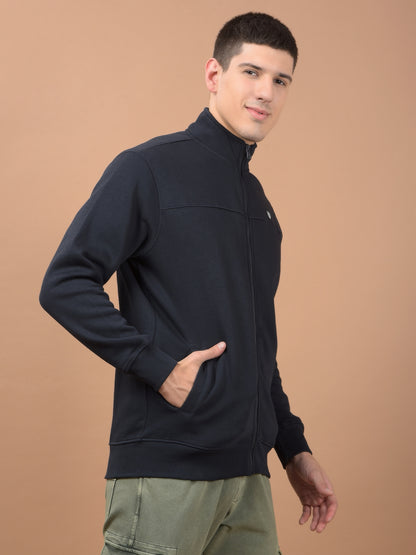 Men's Solid Navy Mock Collar Sweatshirt